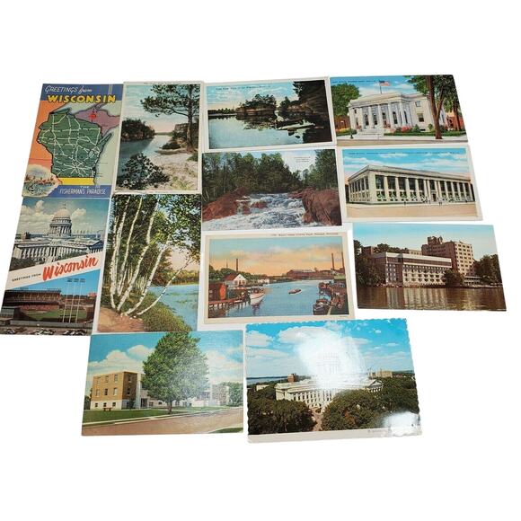 12 Wisconsin Postcard Vintage Lot Variety Ephemera - Picture 1 of 6
